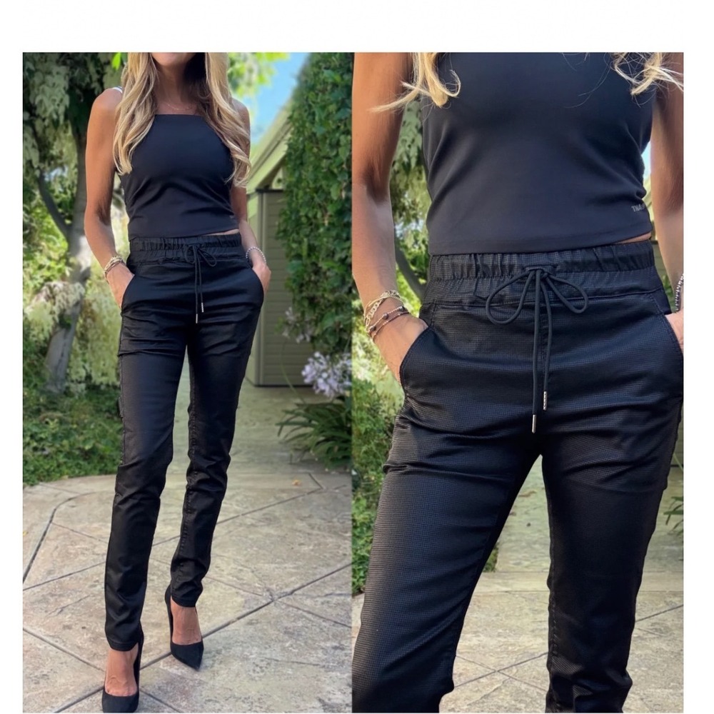 Flog Bevy Jogger Pants Women 29 Black Coated Drawstring Elastic Waist